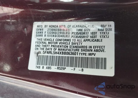 2011 Honda Odyssey Ex from USA, damaged, VIN 5FNRL5H4XBB063601